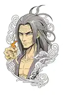 Orochimaru from anime Naruto in the classic smoking. His face should be kind, with smile  tattoo design idea