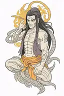Orochimaru from anime Naruto in the classic smoking. His face should be kind, with smile  tattoo design idea