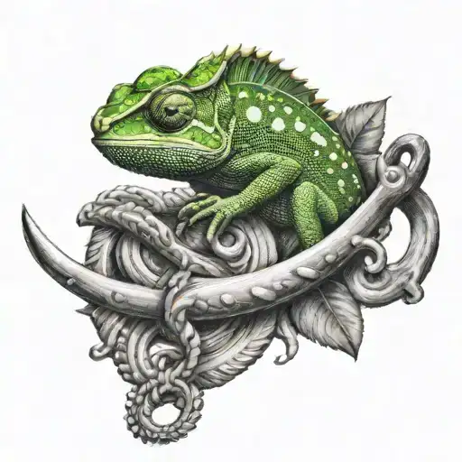 boat anchor with a chameleon on it tattoo design idea