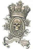 golden king crown with heart inside crown wrapped by scroll with fancy name Cristian w/roses and an embedded stop watch  tattoo design idea