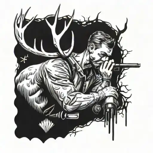 a hunter praying after shooting a deer tattoo design idea