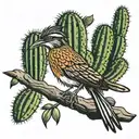 a roadrunner in front of cactus  tattoo design idea