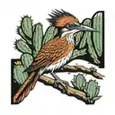 a roadrunner in front of cactus  tattoo design idea
