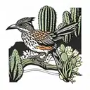 a roadrunner in front of cactus  tattoo design idea