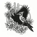 a roadrunner with cactus and yucca plants behind it tattoo design idea