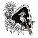 a roadrunner with cactus and yucca plants behind it tattoo design idea