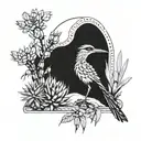 a roadrunner with cactus and yucca plants behind it tattoo design idea