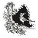a roadrunner with cactus and yucca plants behind it tattoo design idea
