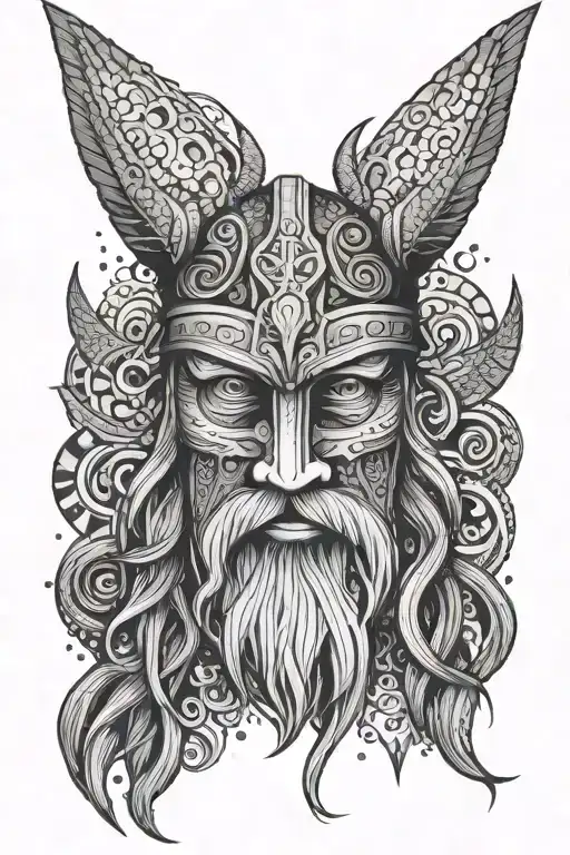 viking norse god odin face abstract symmetrical design tattoo design idea