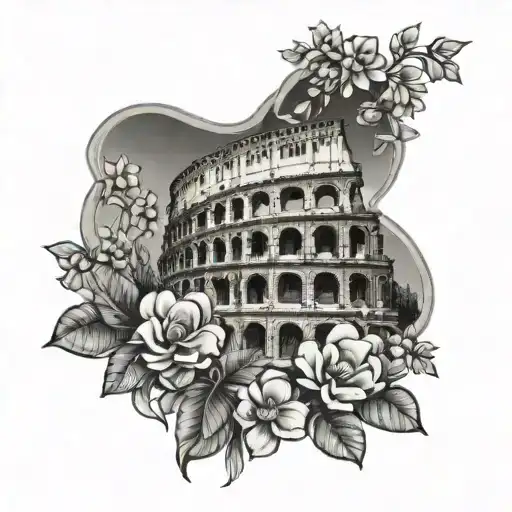 colosseum in flowers surrounding tattoo design idea