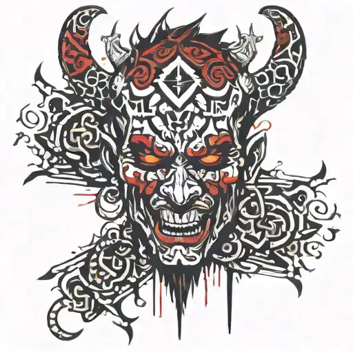 tribal devil head with iroques hooligan culture tattoo design idea