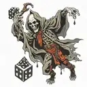 Lich reaches over wall and drops dice tattoo design idea