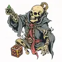 Lich reaches over wall and drops dice tattoo design idea