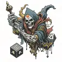 Lich reaches over wall and drops dice tattoo design idea
