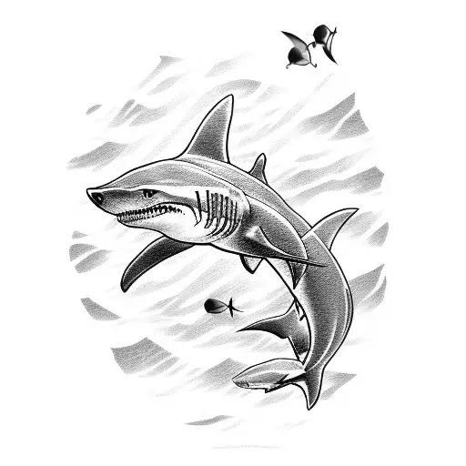 shark and diving tattoo design idea