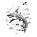 shark and diving tattoo design idea
