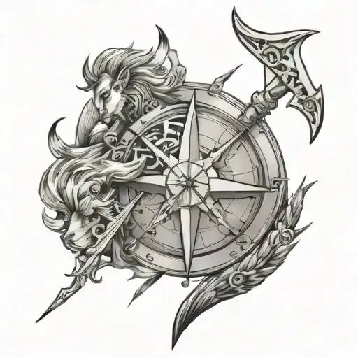 A Sagittarius symbol incorporating elements of surprise and birth time to represent the client's son Théo tattoo design idea