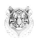 An intricate mechanical tiger with energy bolts tattoo design idea