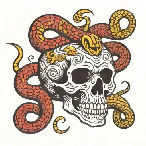 skull and snake coiling tattoo design idea