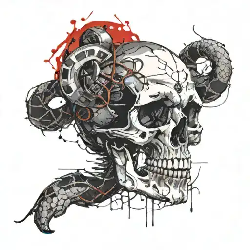 skull and snake coiling tattoo design idea