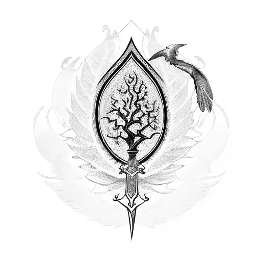 limetree,sword,crest,gardian,wings, white hawk tattoo design idea