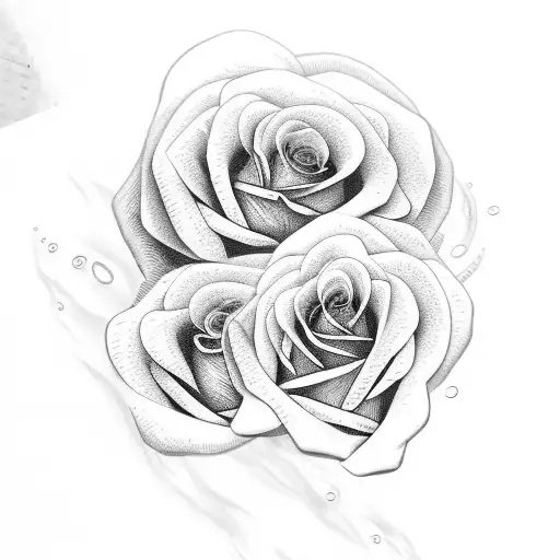 roses, girl eyeball with lashes in center, with waves of water surrounding the roses tattoo design idea