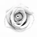 roses, girl eyeball with lashes in center, with waves of water surrounding the roses tattoo design idea