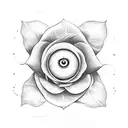 roses, girl eyeball with lashes in center, with waves of water surrounding the roses tattoo design idea