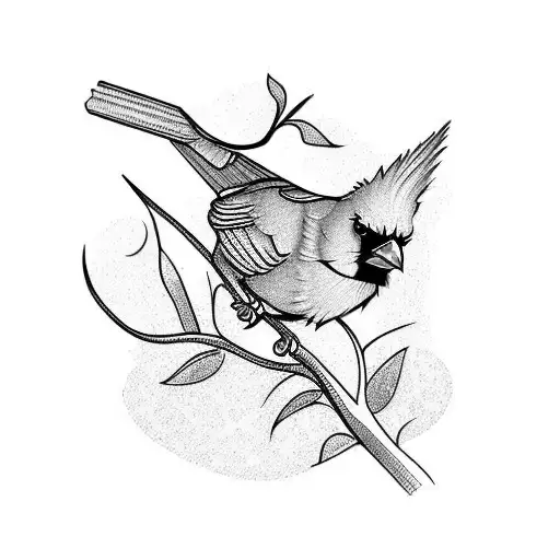 Cardinal resting on a branch tattoo design idea