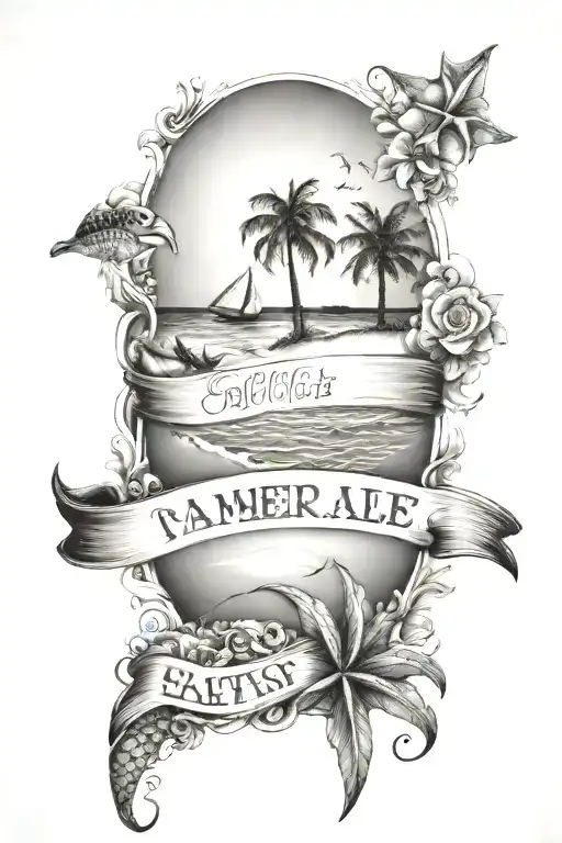 beach theme with kids names incorporated within tattoo design idea