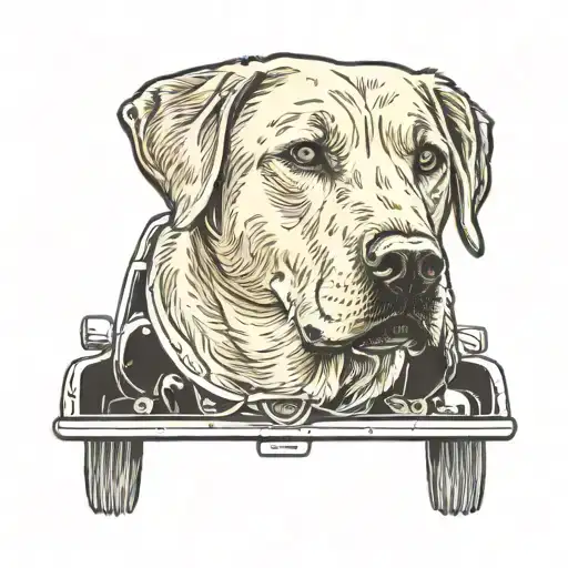 yellow lab hanging its head out of a 2006 ford f250 king ranch tattoo design idea