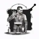 Bartender mixing a cocktail with the date X.XII.MMXXIV incorporated tattoo design idea