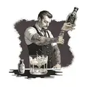 Bartender mixing a cocktail with the date X.XII.MMXXIV incorporated tattoo design idea