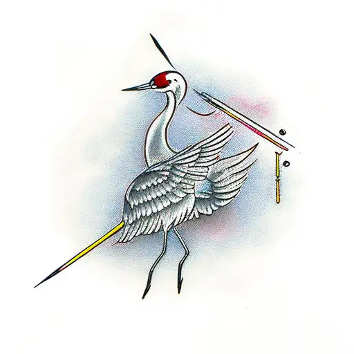 crane shooting a bow and arrow with its legs  tattoo design idea