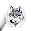sleeve with a wolf, full moon, raven flying, realistic tattoo design idea