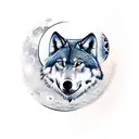 sleeve with a wolf, full moon, raven flying, realistic tattoo design idea