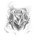 dnd dice  in a vertical row with phoenix above them tattoo design idea