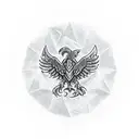 dnd dice  in a vertical row with phoenix above them tattoo design idea