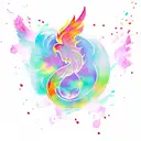 dnd dice with watercolor phoenix above them tattoo design idea