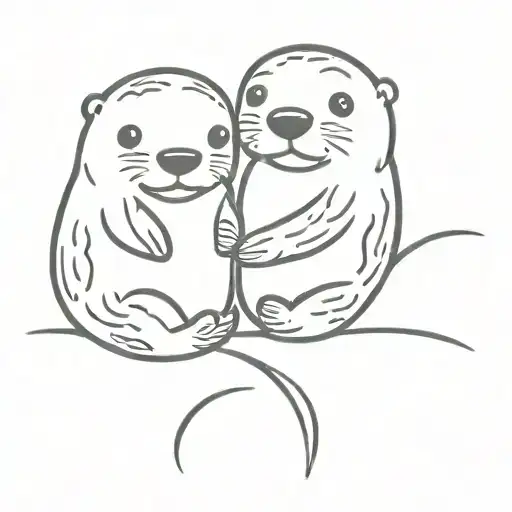 cute sea Otter couple holding hands tattoo design idea