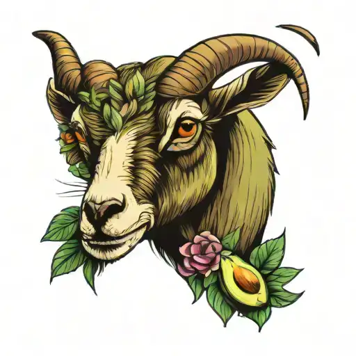goat and avocado tattoo design idea