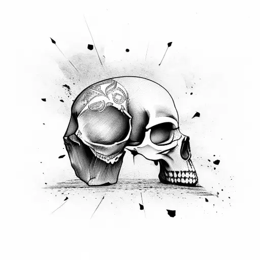 black and white, hipster skull tattoo design idea
