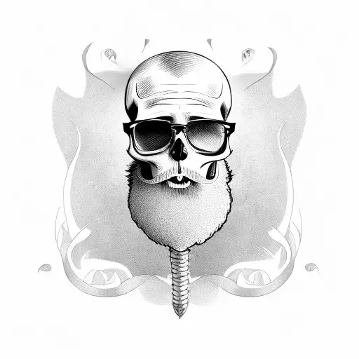 hipster skull with toupee glasses and beard tattoo design idea