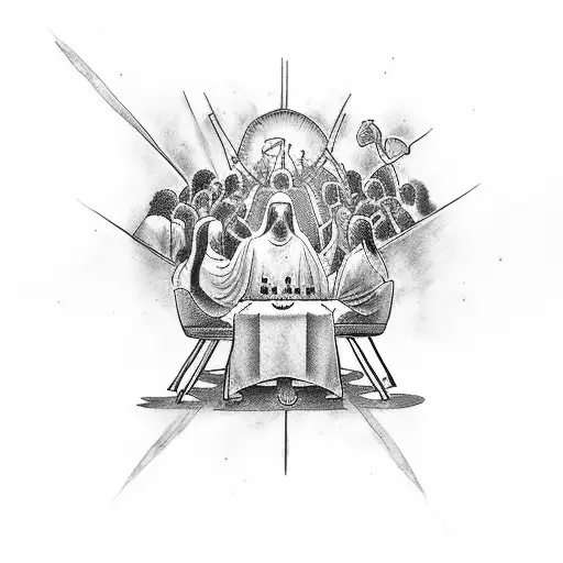 Biblical scene of the Last Supper with disciples tattoo design idea