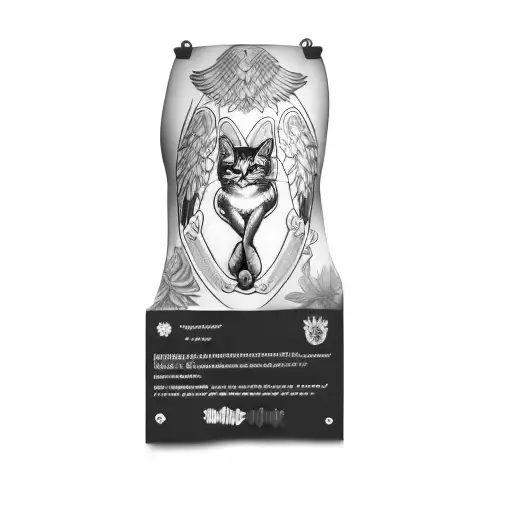 angel tattoo wıth spıral cat tattoo design idea