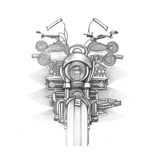 Realistic portrayal of a steampunk motorcycle with intricate gears tattoo design idea