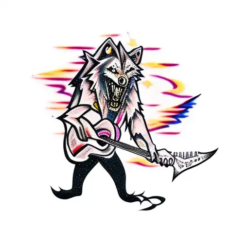 werewolf rockstar with guitar and lightning tattoo design idea