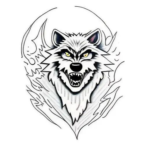 werewolf rockstar with guitar and lightning tattoo design idea
