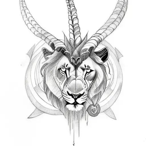 Design a tattoo showcasing a lion and a goat standing side by side, symbolizing the power of love tattoo design idea