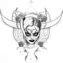 Harley Quinn body with scary demon face and Angel wings  tattoo design idea
